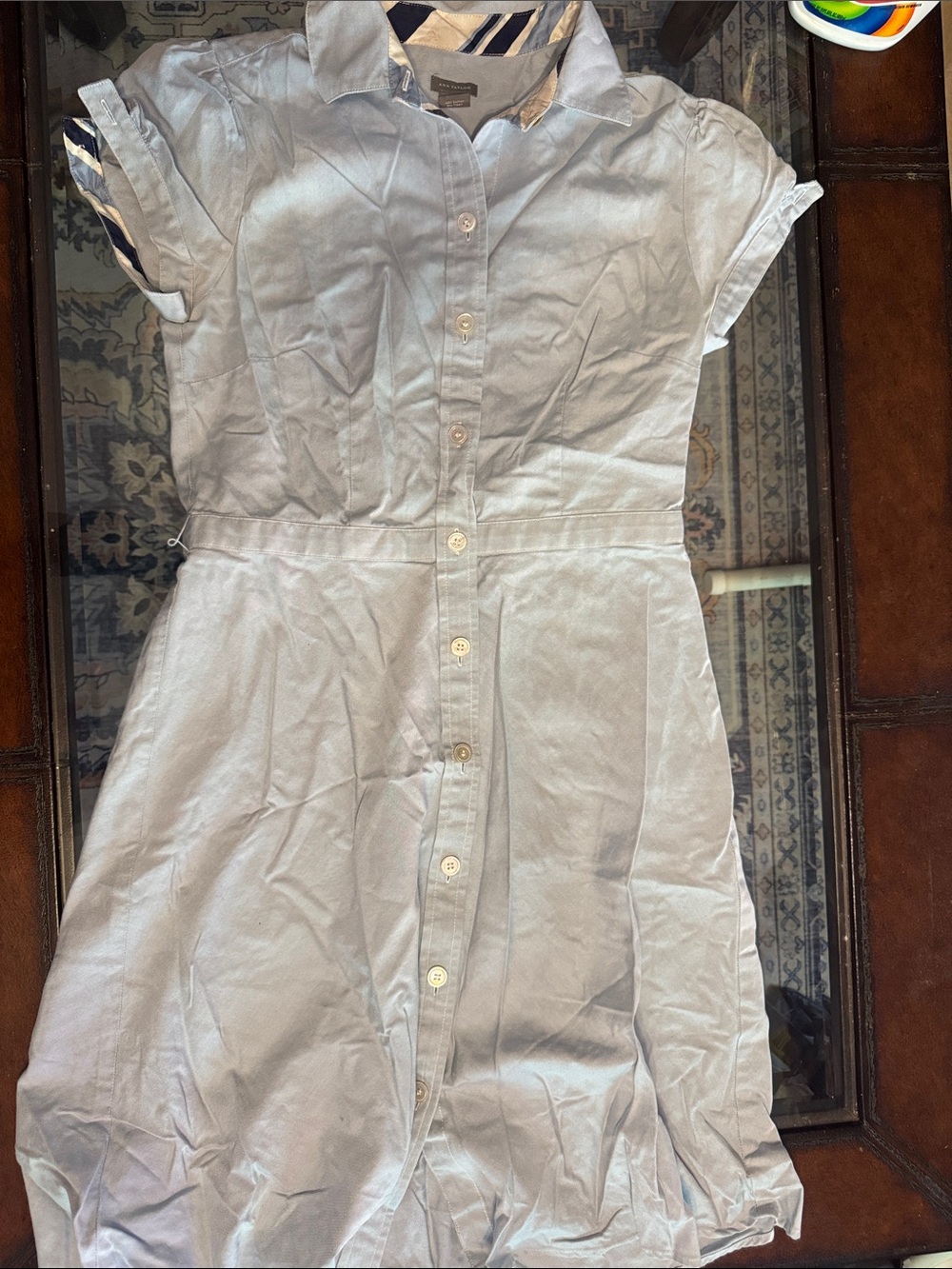 Ann Taylor Light Blue Button-Front Shirt Dress